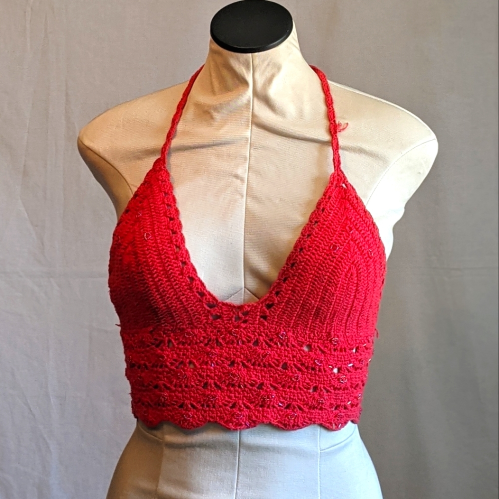 Red crochet halter top